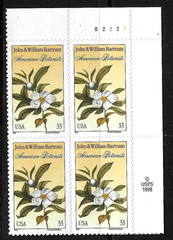 USA SC # 3314 John & William Bartram / BLK4, Plate Number . MNH