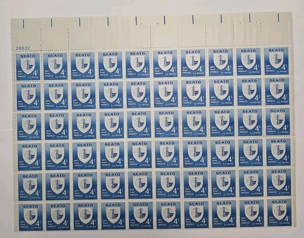 Stamp US Postage 4c 4 Cent Sheet OF 60 Stamps SEATO Unity Peace Progress