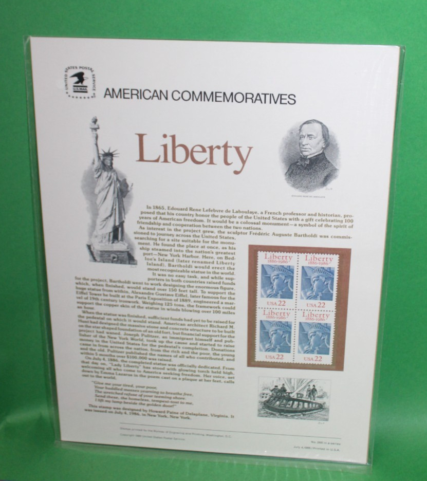American Commemoratives Liberty Stamps Postage Panel 268 July 4 1986 22C
