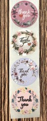 8 FLORAL THANK YOU ENVELOPE STICKERS LABELS. SPRING FLOWERS SEALING STAMPS.