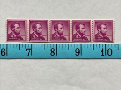 1958 Abraham Lincoln Strip of 5 Stamps with Mounts MNH