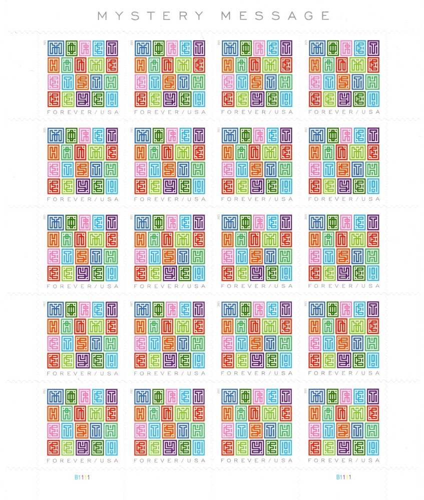 USA 2021 MYSTERY MESSAGE 20 STAMP SHEET FOREVER STAMPS SC 5614 MNH