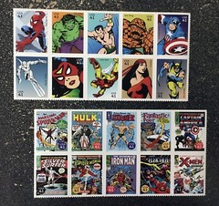 2007USA #4159 41c Super Heroes – Two Blocks of 10 (20) From Sheet Mint comics