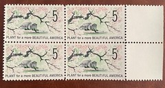 US stamps sc #1318 Jefferson memorial 1966 5c plate block of 4 MNH