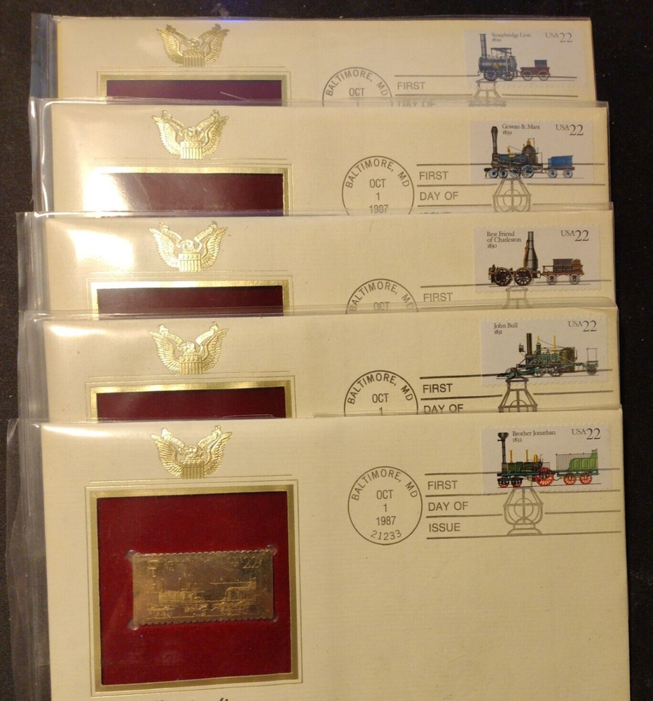 Locomotives 1987 FIRST DAY ISSUE 22 CENT STAMP GOLD Baltimore, MD