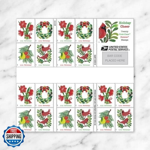Holiday Cheer 2025 (Book of 20) First-Class Mail Forever Postage