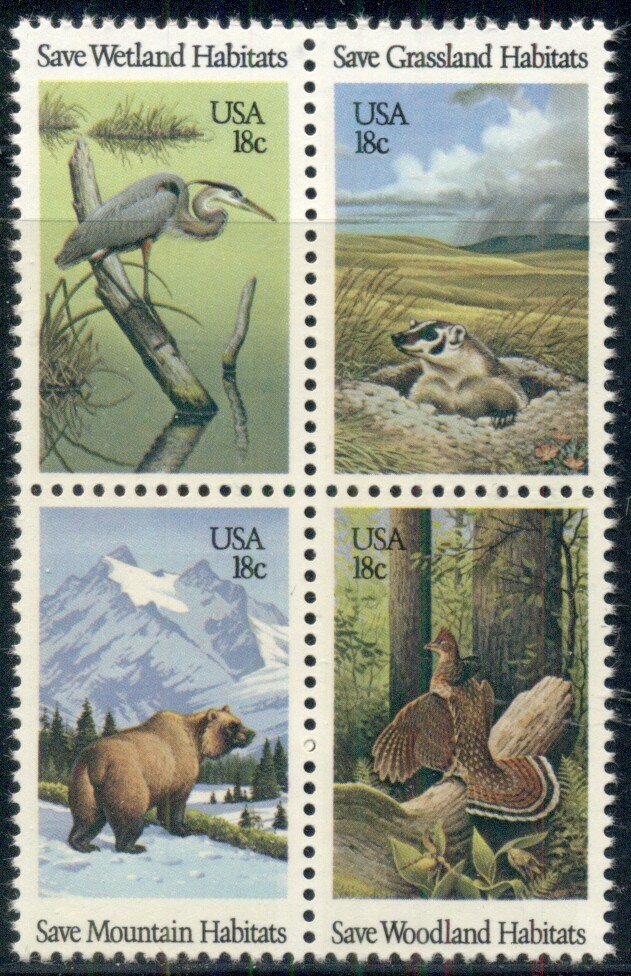 #1921-4 18¢ WILDLIFE HABITATS LOT OF 100 MINT BLOCKS, SPICE UP YOUR MAILINGS!