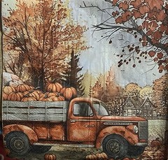 Three Individual Napkins Decoupage W/4 Fall Scenes/truck/Pumpkins Autumn Maple