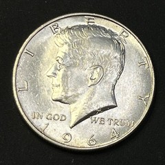 1964 Kennedy Half Dollar 90% Silver First Year Full Silver USA Serial Number 87