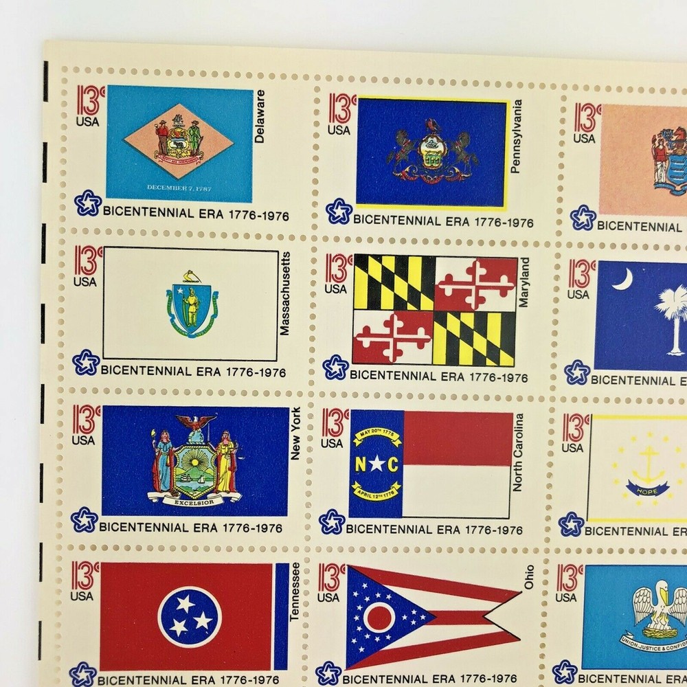 US SCOTT# 1633 – 1682 MNH BICENTENNIAL 50 STATE FLAGS STAMPS FULL SHEET 50 13c