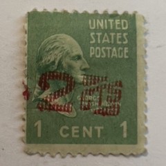U.S. 1C WASHINGTON MH STAMP WITH UNIQUE RED 2 CENTS IMPRESSION MARKING