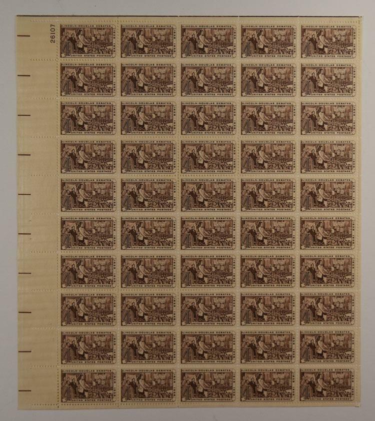 US SCOTT 1115 PANE OF 50 LINCOLN DOUGLAS DEBATE STAMPS 4 CENT FACE MNH