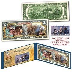 America 250th Anniversary Spirit of ’76 Stamp Strip X July 4th USA250 $2 US Bill