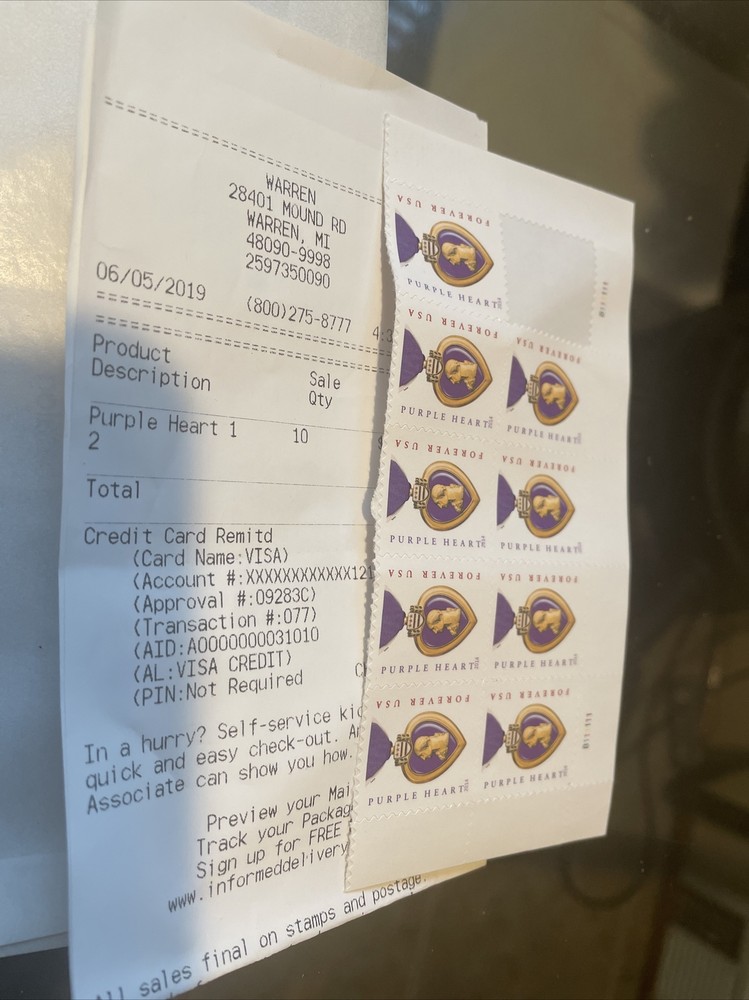 9 USPS Forever Stamps – 2019 Purple Heart – Postage For First Class Mail