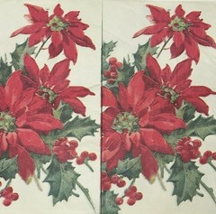 Three Individual paper dinner Decoupage Napkins Christmas Poinsettia Flowers