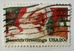 United States USA Postage Stamp 20 Cents Seasons Greetings Santa Canceled
