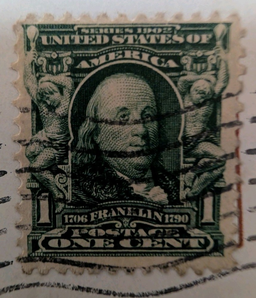 Antique Ultra Rare Post stamp Benjamin Franklin Stamp 1 cent Rare 1902 Series