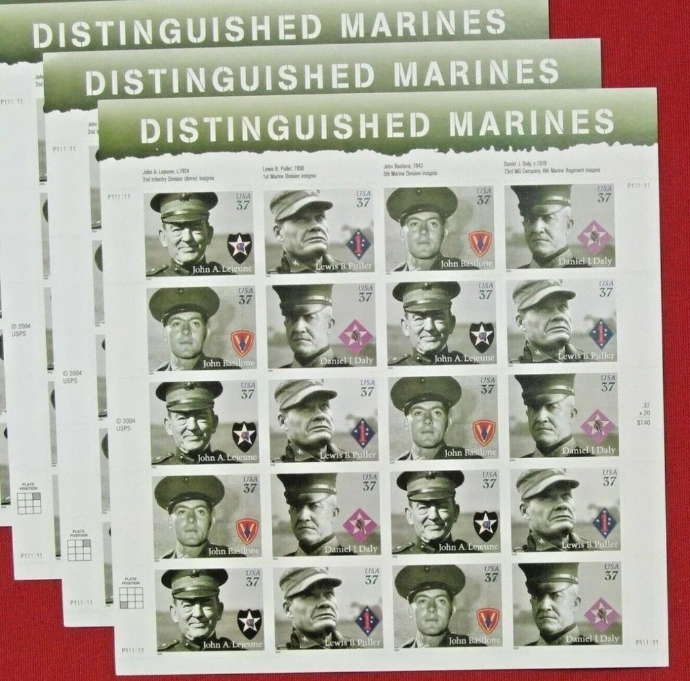 3 x 20 = 60 Stamps – DISTINGUISHED MARINES 37¢ Sc# 3961-3964 FV$22.20