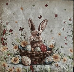Two Paper LUNCHEON Decoupage Craft Napkin Retro Easter Bunny Eggs Spring Rabbit