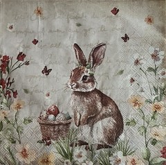 Two Paper LUNCHEON Decoupage Craft Napkin Retro Easter Bunny Eggs Spring Rabbit