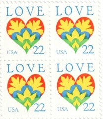 United States 22¢ Love Hearts and Flowers Postage Stamp #2248 x 100 singles