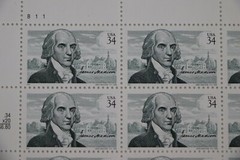 US Postage stamps. Sheet of James Madison stamps 20 34 cent stamps