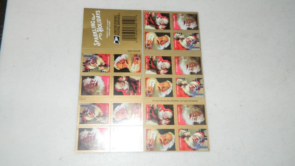Authentic 2 sheets of 20 Sparkling Holidays Forever Stamps Santa (40) stamps