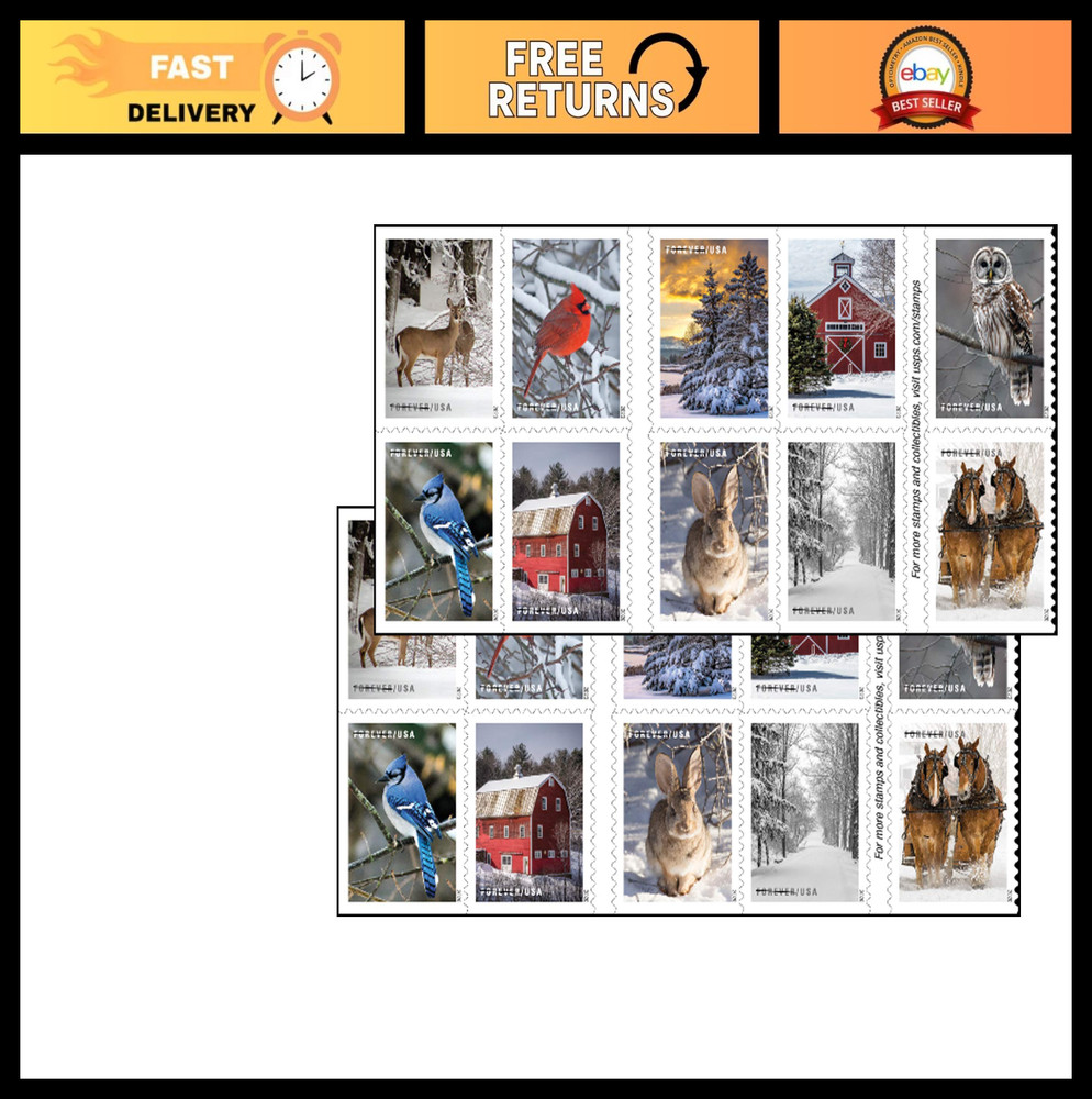 Winter Scenes Forever Postage Stamps – 40 First Class Holiday & Wedding Celebrat