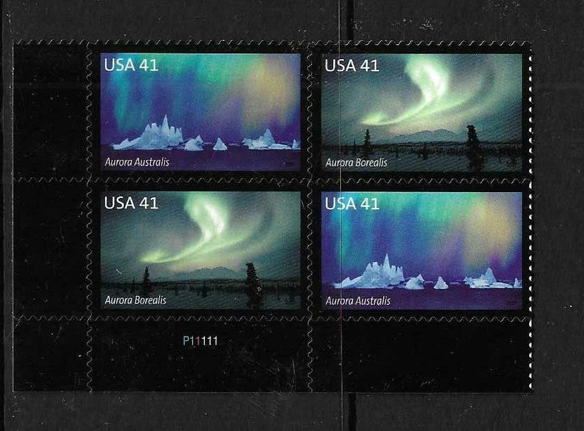USA SC # 4204a AURORAS . BLK4 , Plate number . MNH..