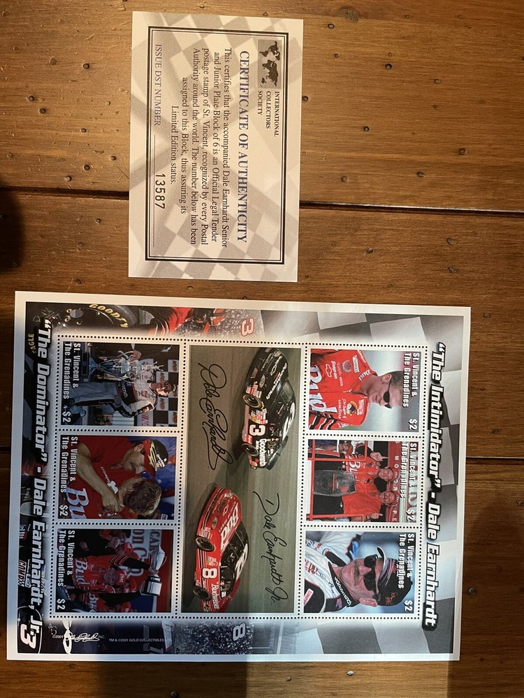 DALE EARNHART&DALE JR. 6 $2.00 ST.VINCENT LEGAL TENDER STAMPS! + Earnhardt MUG
