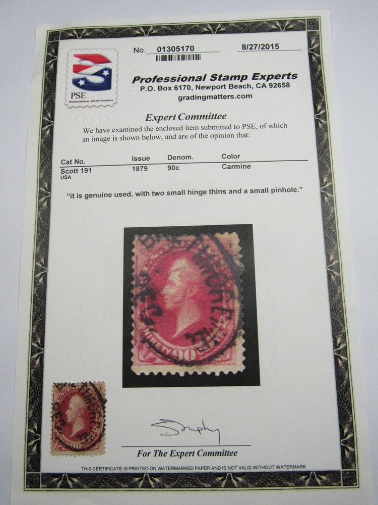 PSE Certified Stamp!1879 U.S. POSTAGE 90¢ Genuine Used Stamp STP-24-IB