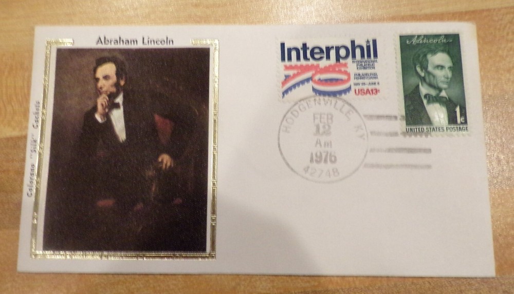 First Day Issue – Abraham Lincoln, Colorano «Silk» Cachets, 2-12-1976