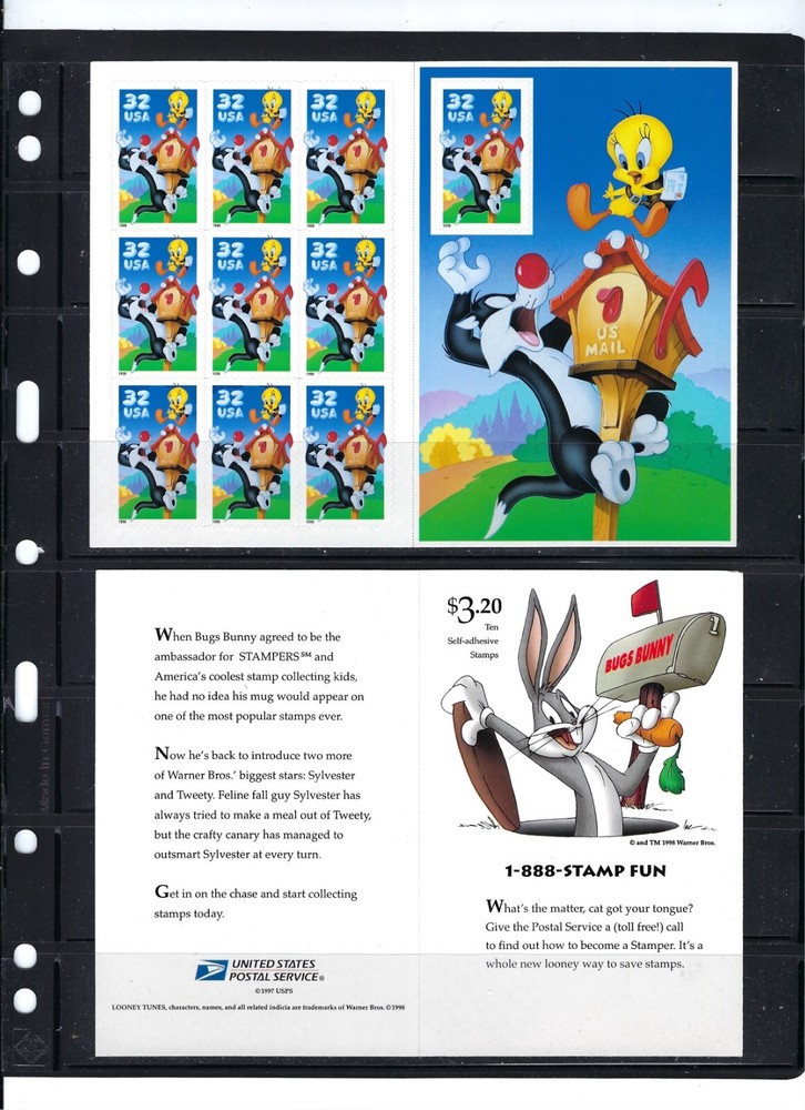 US: 1998 Sc#3204 Looney Tunes Sylvester Tweety 10 S/S XF NEW MNH OG 40601