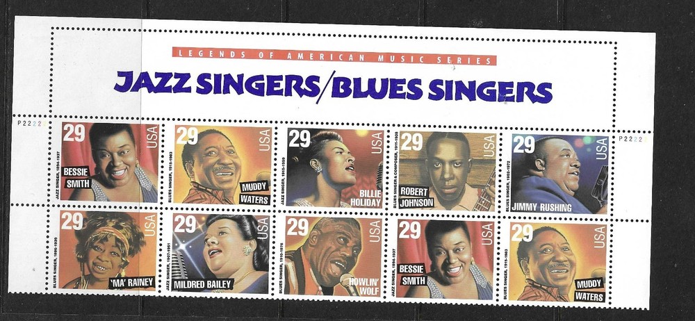 USA SC # 2861a Jazz Singers / Blues Singers Block 10 + Label . MNH