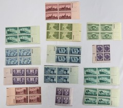 13 Different U.S. Commemorative Plate Blocks of 4 1945-1949 Mint NH WWII
