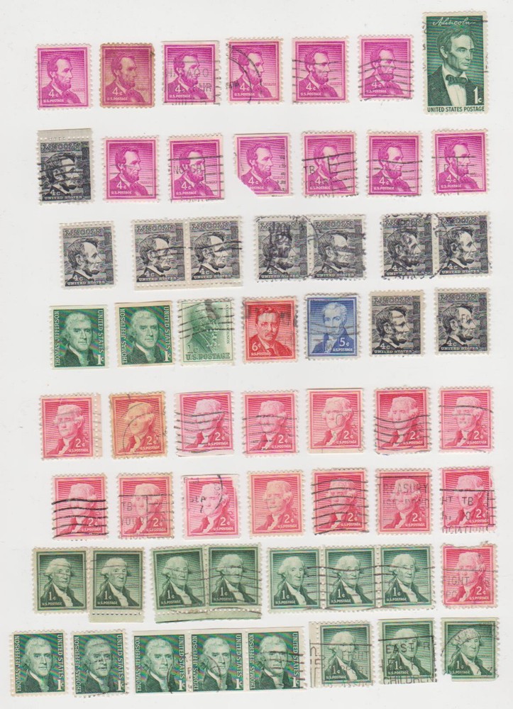 LOT OF 58 U.S. PRESIDENTS RARE STAMPS: MAINLY LINCOLN, WASHINGTON & JEFFERSON