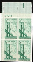 1964 5c Verrazano-Narrows Bridge Plate Block of Four Scott #1258 ST037