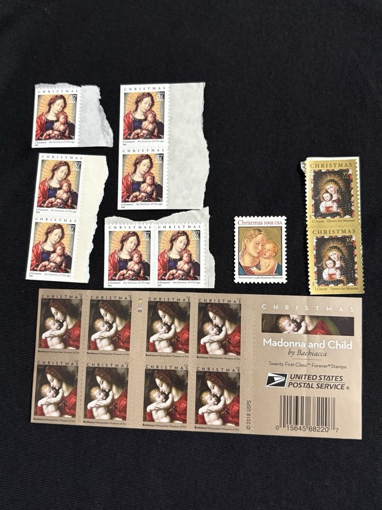 Unused USPS Christmas Stamp Lot Madonna Child Forever 37c 39c 1991-2018 MNH
