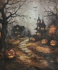 Three Individual Lunch Napkins Decoupage Halloween Haunted House pumpkins/ghost/