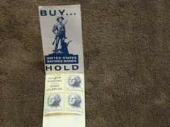 Vintage George Washington 5 cent stamp book with 3 stamps