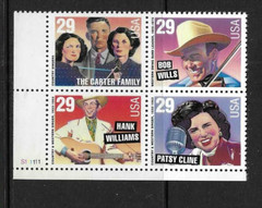 USA SC # 2774a Music Series ? Country & Western , BLK4 Plate number . MNH