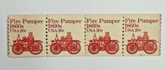 SCOTT #1908 FIRE PUMPER 1860s 20¢ – PL#7 – STRIP OF FOUR STAMPS – COLOR ERROR
