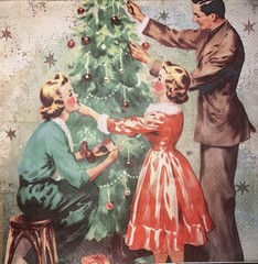 Three Paper Lunch Napkins Decoupage Christmas Vintage Family Tree 6.5”