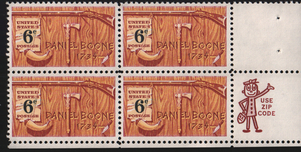 1968 6c Daniel Boone Block of Four Scott #1357 ST176