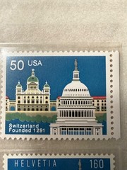 USA Switzerland Founded 1291 50 Cents Stamp & Matching HELVETIA 160 Stamp