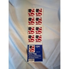 2002 USPS US Flag 37 Cent First Class Self Adhesive Stamps Partial Booklet Strip