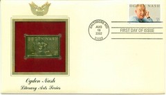 First Day Of Issue Aug 19 2002 Baltimore MD 22kt Gold Replica Ogden Nash