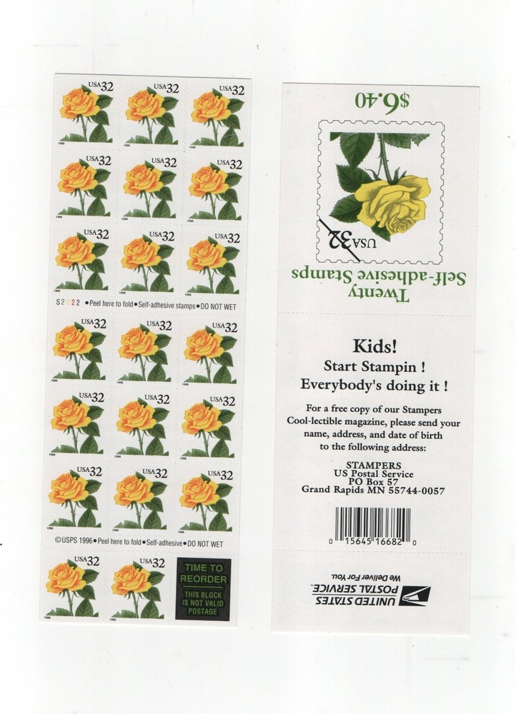 USA BOOKLET SC# 3049a-YELLOW ROSE 32c-PL# S2222 VAR: ROSE PARADE & BOWL GAME