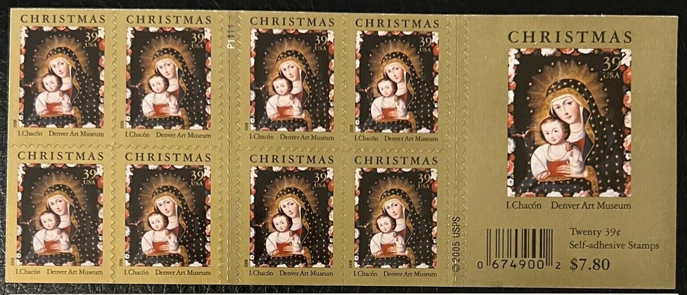 TWO x 20 = 40 of MADONNA & CHILD 39¢ US Christmas Stamps by I. Chacon Sc # 4100a