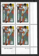 USA SC # 2835 USA Soccer World Cup 1994 – Plate Number BLK4 .MNH